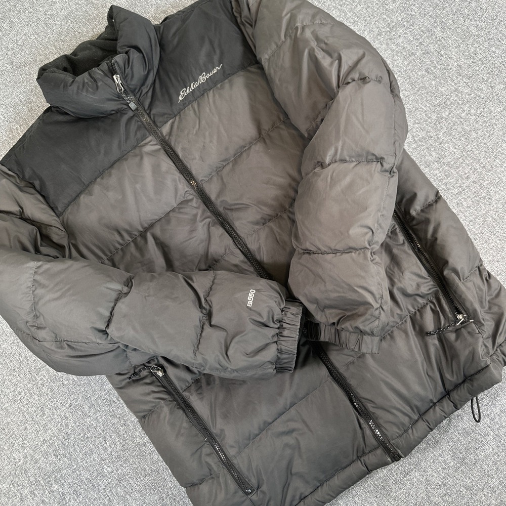 Eddie Bauer EB550 Puffer Vest Mens M Medium Gray Black Down Insulated Full Zip‎
